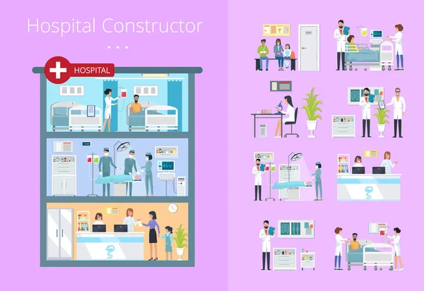 Νοσοκομείο κατασκευή εικονίδια διανυσματικά εικονογράφηση — Διανυσματικό Αρχείο