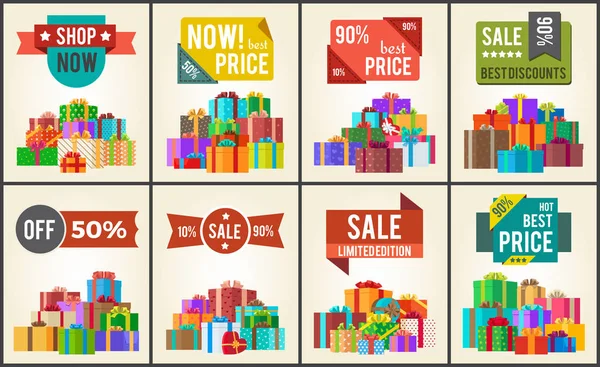 Los mejores precios conjunto de carteles promocionales Anuncio Pegatinas — Vector de stock