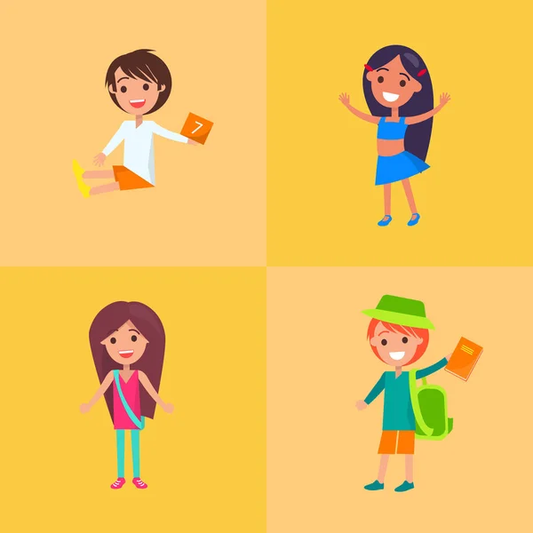 Children Having Fun Vector Collection of Four — Stock Vector