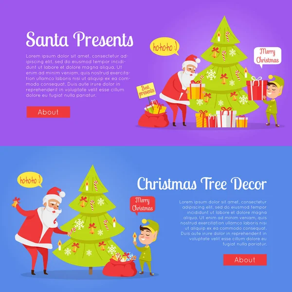 Plakat przedstawia Santa i Boże Narodzenie wystrój drzewa. — Wektor stockowy