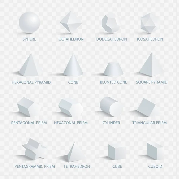 Geometrische 3D-Formen mit Namen Vektor Illustration — Stockvektor