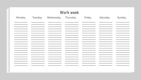 Work Week with Days and Lines Vector Illustration — Stock Vector