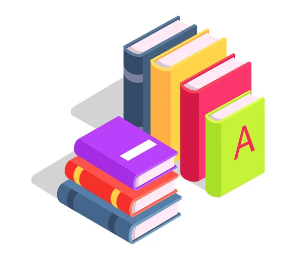 Pile of Books Standing in Row and Lying Vector — Stock Vector