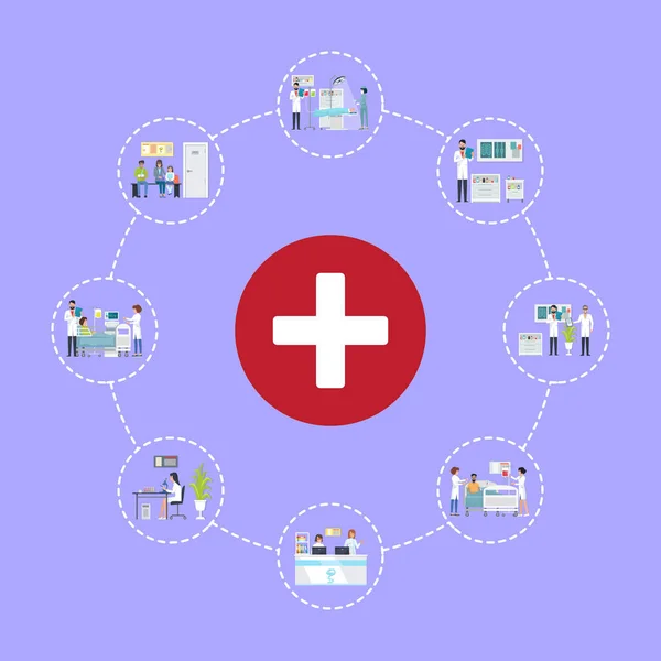 Vita korset i röd cirkel vektorillustration — Stock vektor