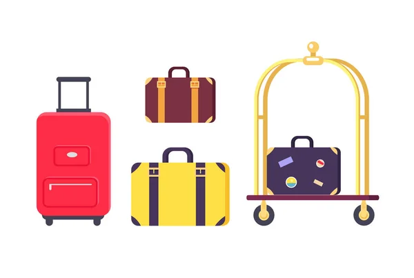 Ikonen von Taschen und Koffern mit Hotelwagen — Stockvektor