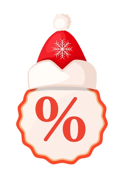 Runder Tang mit Prozentzeichen innen und Weihnachtsmannhut — Stockvektor