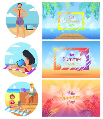 Merhaba sıcak yaz günlerinde ayarla vektör çizim