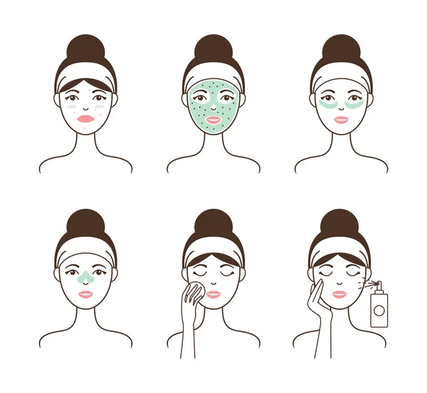 Limpeza da pele com máscara natural e conjunto de manchas — Vetor de Stock