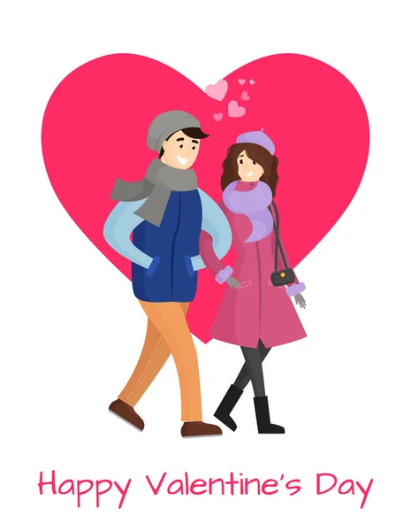 Happy Valentines Day Poster jong koppel in de Winter — Stockvector