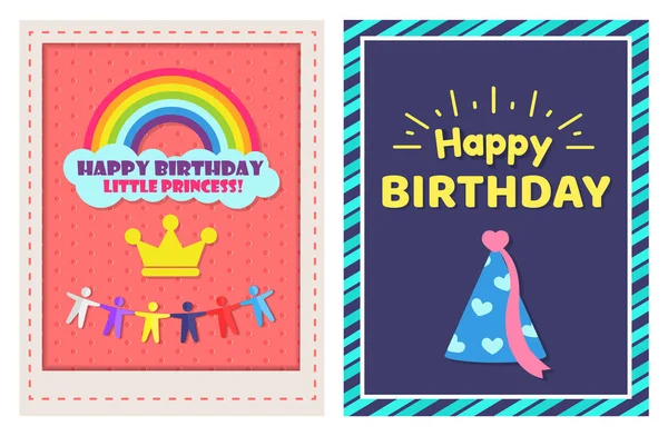Happy Birthday małe księżniczki dwa plakaty uroczysty — Wektor stockowy