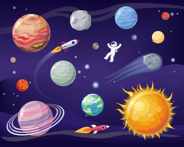 空间和行星设置海报矢量插图 — 图库矢量图片