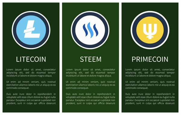 Cryptocurrency Icons on Vertical Promo Posters Set — Stock Vector