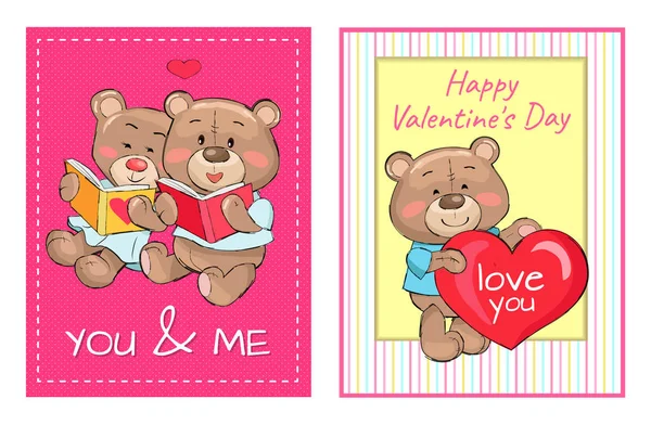 Happy Valentines Day You and Me Posters Set, Teddy — Stock Vector