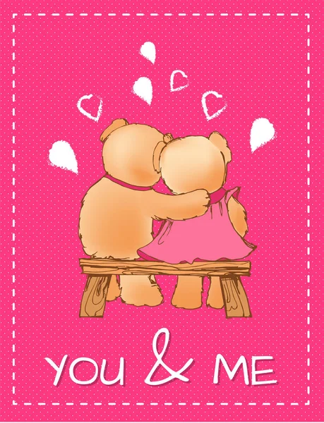 You and Me Valentines Day Postcard with Toy Bears — Stock Vector