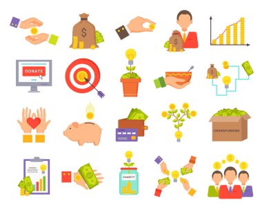 Crowdfunfing simgeler koleksiyon vektör çizim