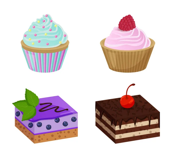 Various Cakes with Cupcakes Vector Illustration — Stock Vector