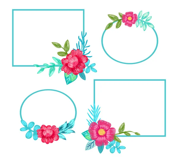 Squared Frames and Flowers Set Vector Illustration — Stock Vector