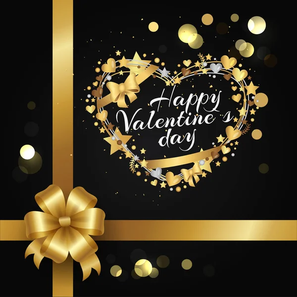 Happy Valentines Day inscriptie in gouden Frame — Stockvector