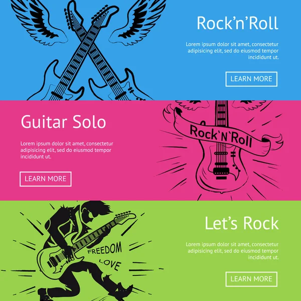 Let s Rock n Roll Guitar Solo létre plakátok — Stock Vector