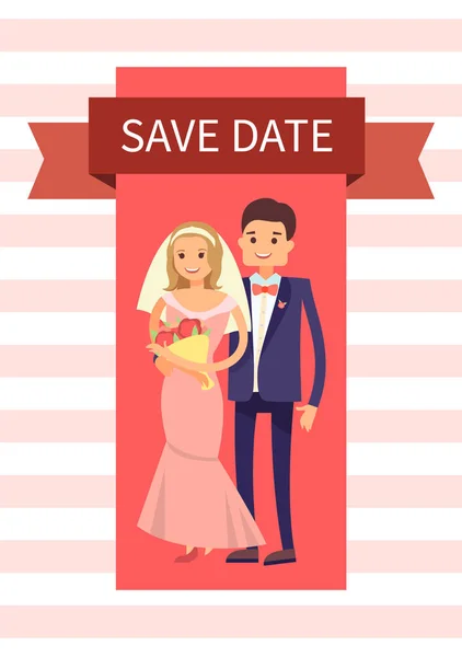 Guardar fecha Happy Couple Banner Vector Illustration — Vector de stock