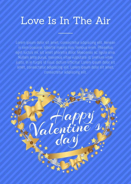 Happy Valentines Day napis w złotej ramie — Wektor stockowy