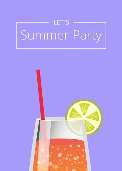 Permite cartaz de festa de verão com limonada em vidro — Vetor de Stock