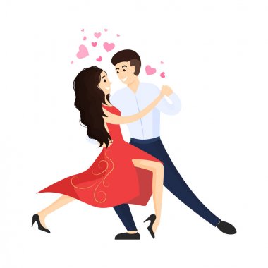 Erkek ve kız dans Tango kalpleri üzerinde