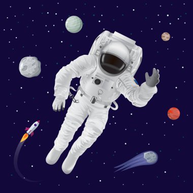 Astronot ve gezegenler Poster vektör çizim