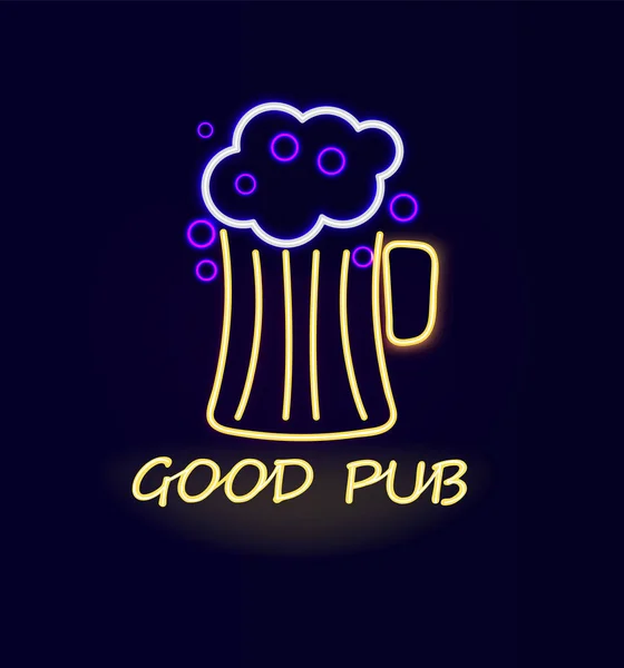 Bom Pub Beer Neon Sign Poster Ilustração vetorial — Vetor de Stock