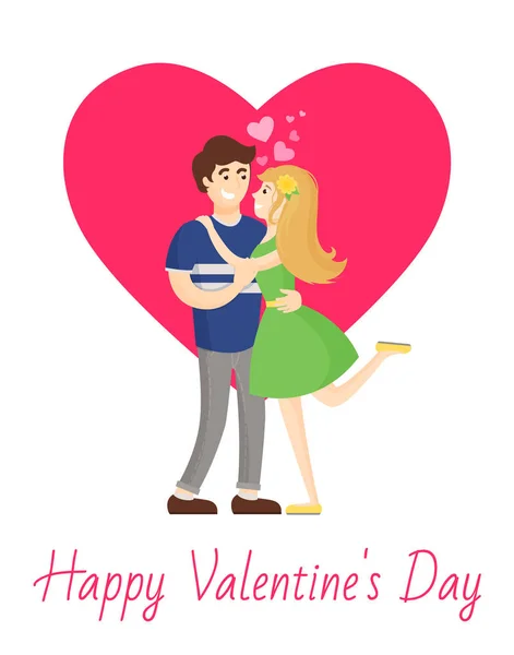 Happy Valentines Day Poster jongen en meisje knuffelen — Stockvector