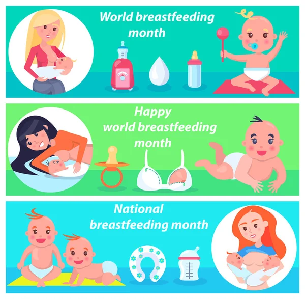 Mes Nacional de Lactancia Materna Vector Ilustración — Archivo Imágenes Vectoriales