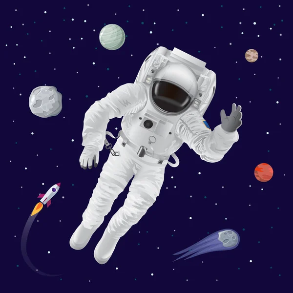Astronaut and Planets Poster Vector Illustration — Stock Vector