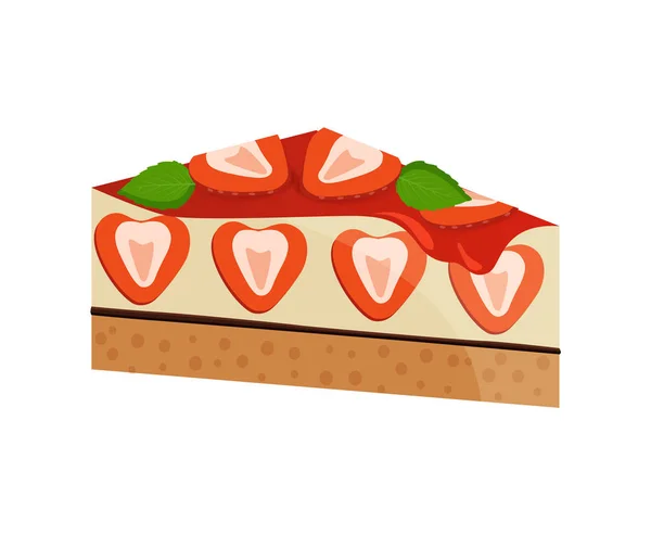 Stück Erdbeerkuchen mit süßer Marmelade überzogen — Stockvektor