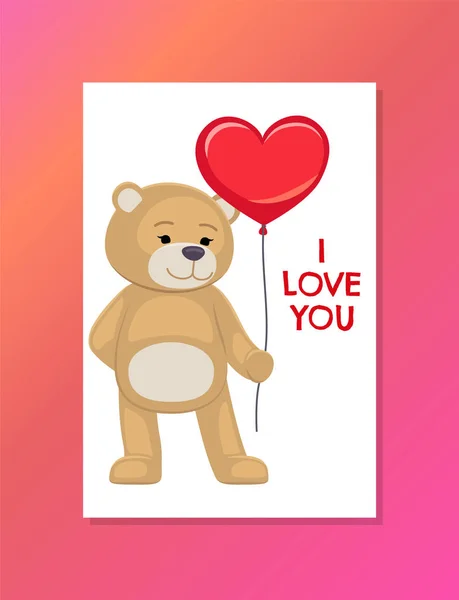 Bear on Festive Postcard with I Love You Sign — Stock Vector