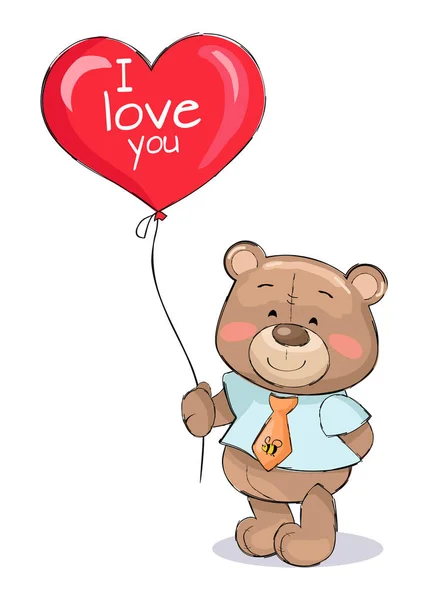 I Love You Heart Shape Balloon in Hands Teddy-Bear — Stock Vector