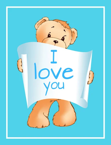 I Love You Inscription on Paper Scroll Teddy Bear - Stok Vektor