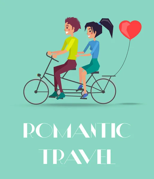 Ρομαντικά ταξίδια διάνυσμα ζευγάρι Καβάλα στο ποδήλατο με δύο μονά κρεβάτια — Διανυσματικό Αρχείο