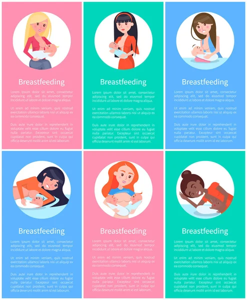 Seis Banners de Aleitamento Materno com cenários coloridos — Vetor de Stock