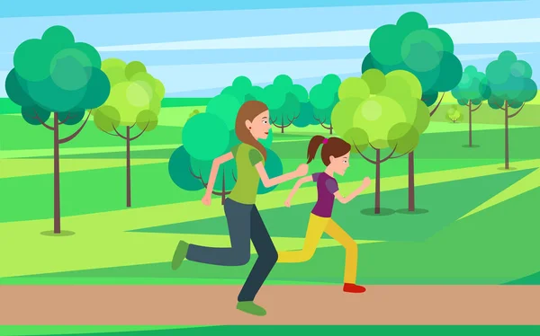 Matka i córka uruchomić razem Jogging wektor — Wektor stockowy