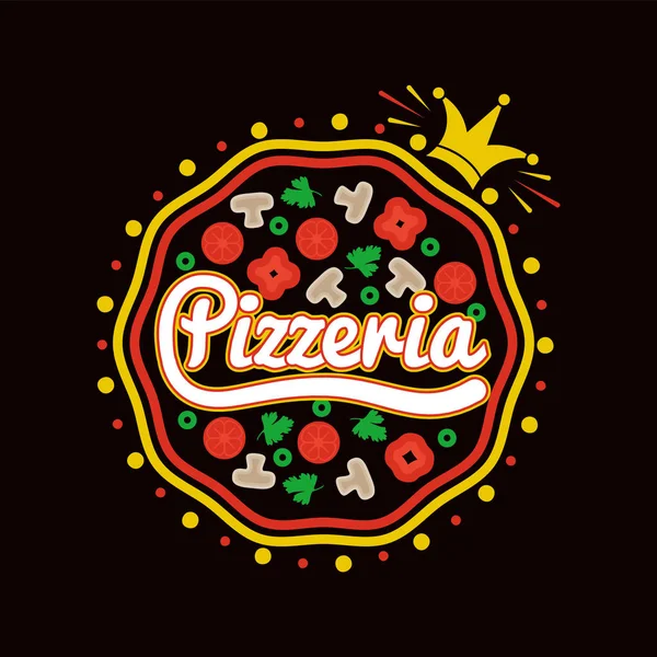 Pizzeria promocyjnych logo z Pizza i korony — Wektor stockowy