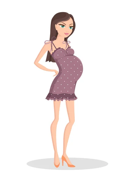 Cute Pregnant Girl with Beautiful Big Green Eyes — Stock Vector