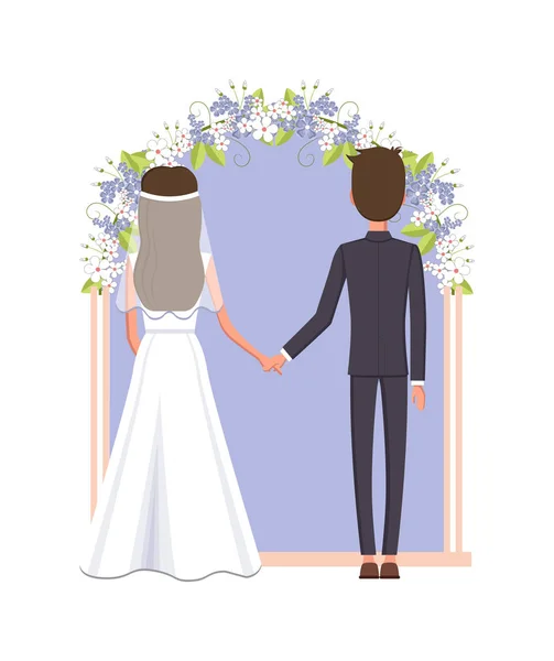 Sposo e sposa sotto arco vettoriale illustrazione — Vettoriale Stock