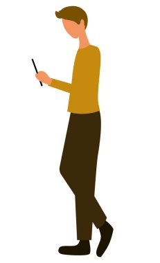 Akıllı Telefonlu Adam, Yan Görünümlü Vektör Adam Konuşması