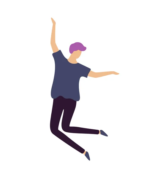 Человек-хипстер с фиолетовым хайром апплицитно прыгает в танце — стоковый вектор