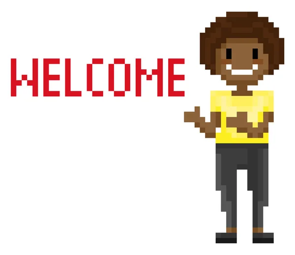 Bienvenida Pixel personaje mujer sonriente juego vector — Archivo Imágenes Vectoriales