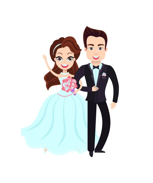 Marido e esposa, noivo e noiva, Vetor de casamento —  Vetores de Stock