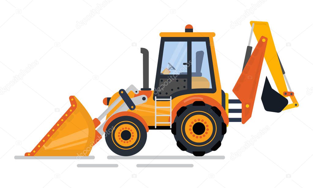 Backhoe Transport, Tractor Construction Vector