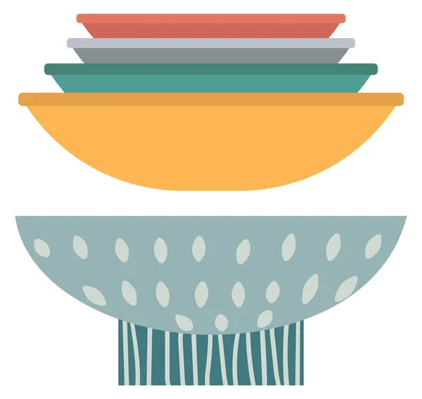 Pila de ollas de arcilla aisladas Utensilios de cocina planos — Vector de stock