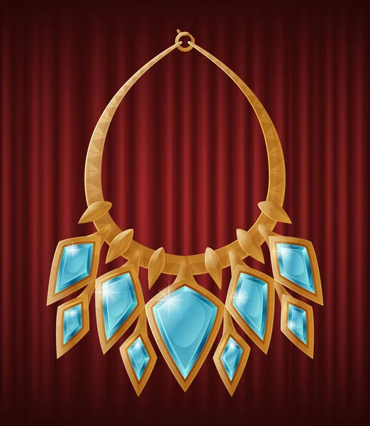 Luxusní zlatý náhrdelník s modrými drahokamy vektor — Stockový vektor
