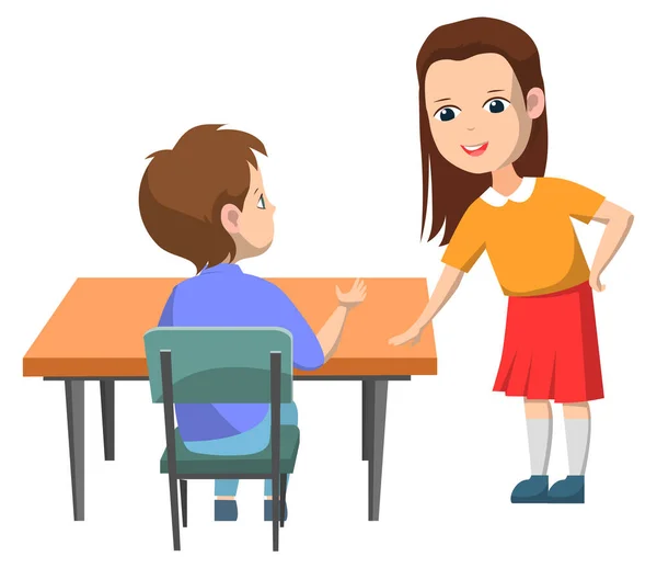 Pupils Talking on Break, School Children Vector - Stok Vektor